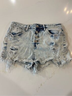 Ripped Light Wash Denim Shorts